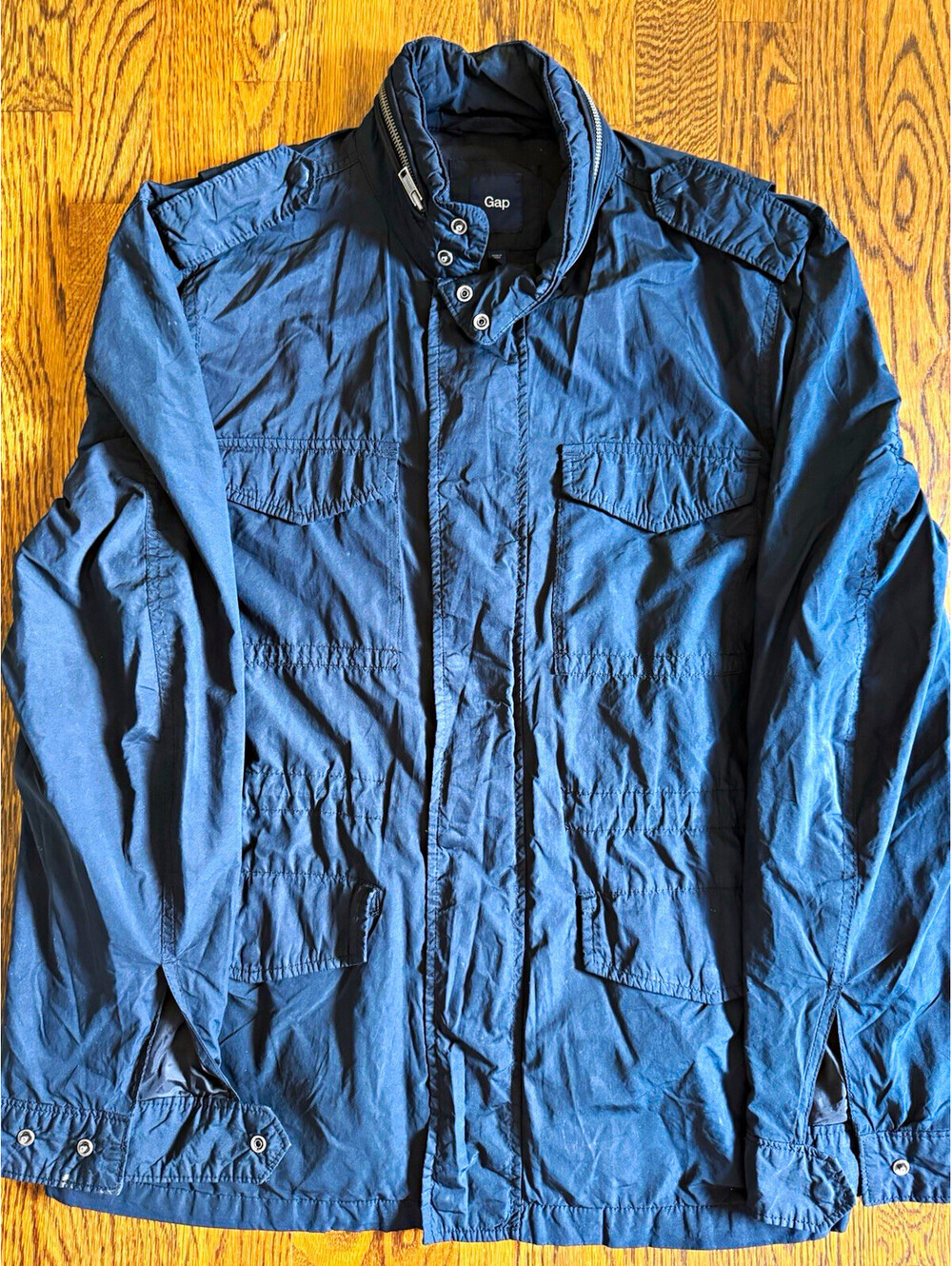 Gap Field Jacket Men’s M Navy Lined Zip/Button Stand-Up Collar Mid-Length